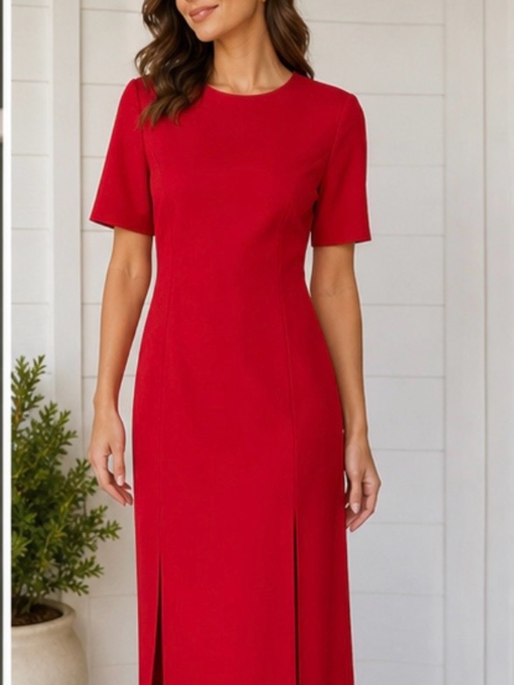 Zara Red Short-Sleeve Midi Dress